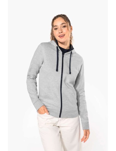KAR-K467-LADIES’ CONTRAST HOODED FULL ZIP SWEATSHIRT